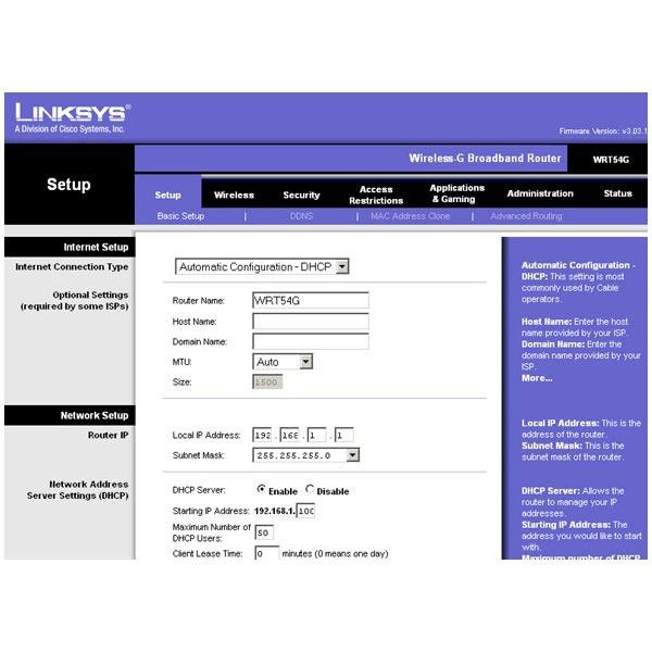 Router inställningsmeny